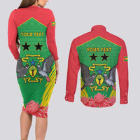 Personalised Sao Tome and Principe Couples Matching Long Sleeve Bodycon Dress and Long Sleeve Button Shirt Coat Of Arms With Porcelana Rose