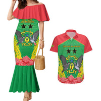 Personalised Sao Tome and Principe Couples Matching Mermaid Dress and Hawaiian Shirt Coat Of Arms With Porcelana Rose