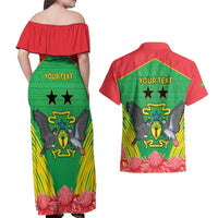 Personalised Sao Tome and Principe Couples Matching Off Shoulder Maxi Dress and Hawaiian Shirt Coat Of Arms With Porcelana Rose