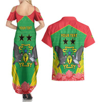 Personalised Sao Tome and Principe Couples Matching Summer Maxi Dress and Hawaiian Shirt Coat Of Arms With Porcelana Rose