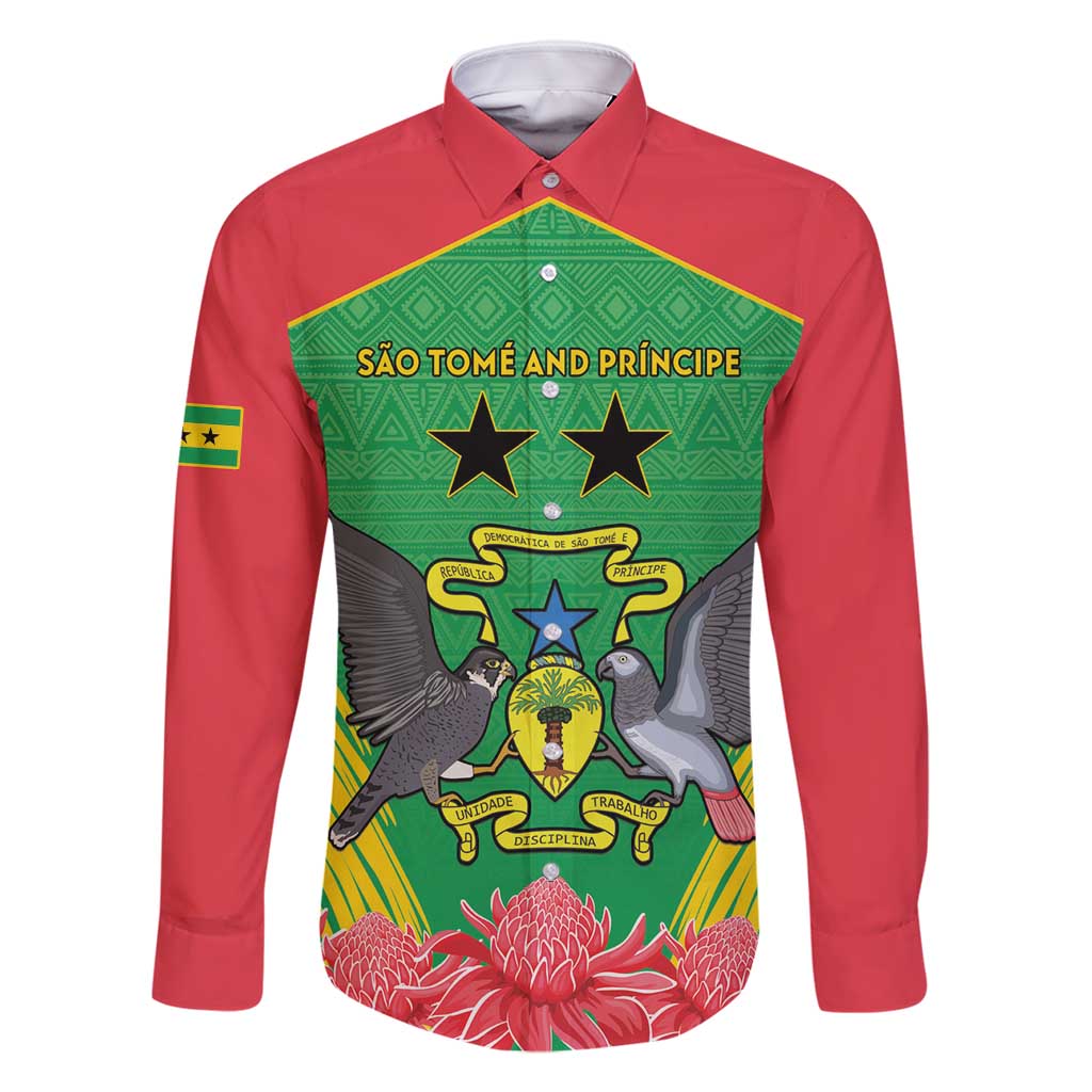 Personalised Sao Tome and Principe Family Matching Long Sleeve Bodycon Dress and Hawaiian Shirt Coat Of Arms With Porcelana Rose - Wonder Print Shop
