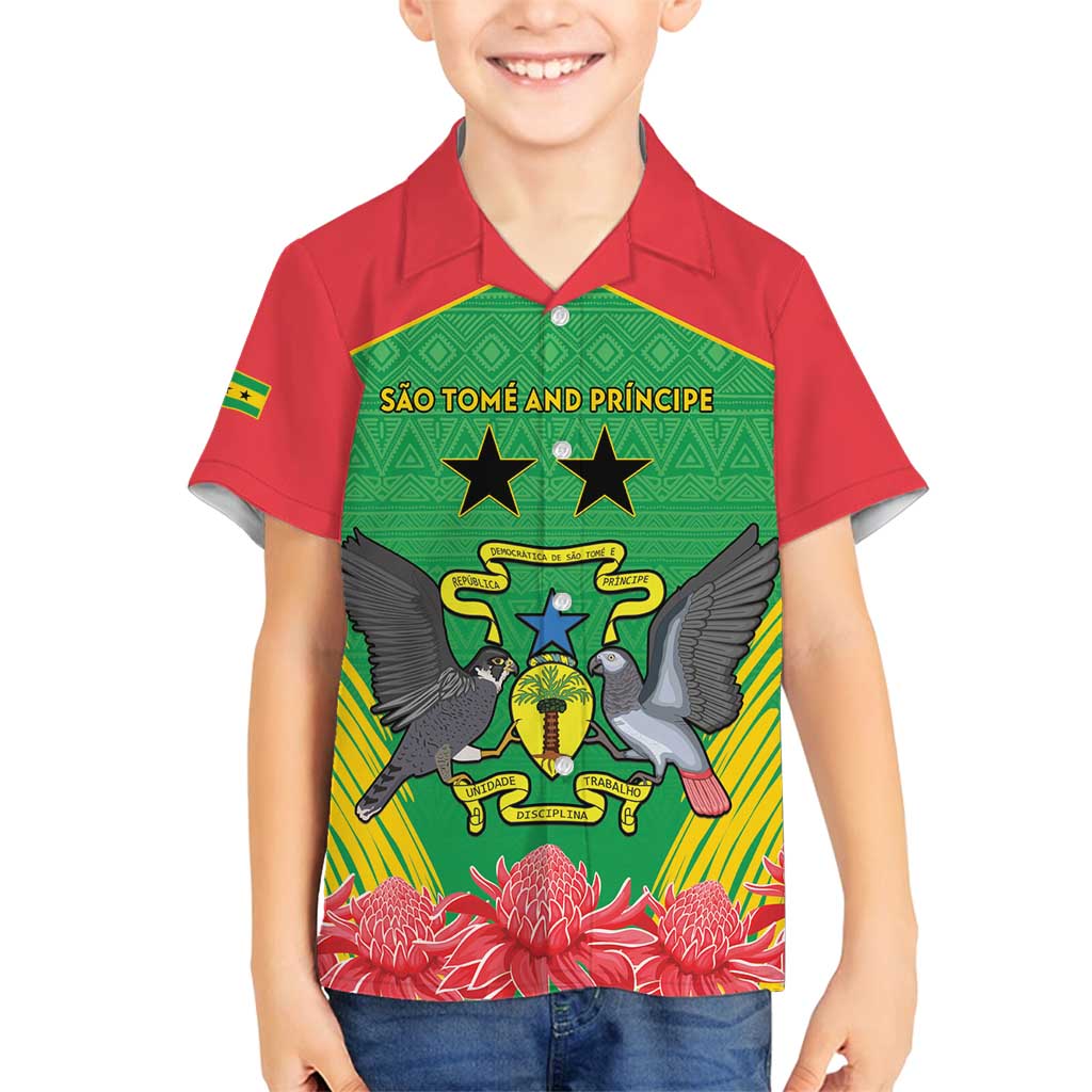 Personalised Sao Tome and Principe Family Matching Long Sleeve Bodycon Dress and Hawaiian Shirt Coat Of Arms With Porcelana Rose - Wonder Print Shop