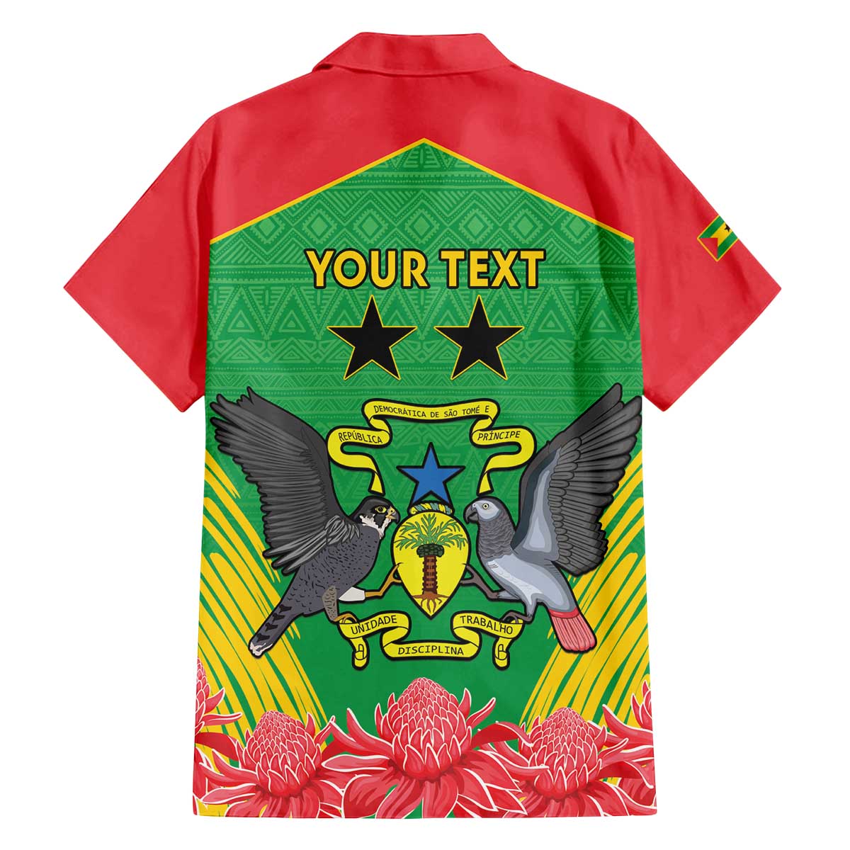 Personalised Sao Tome and Principe Family Matching Off The Shoulder Long Sleeve Dress and Hawaiian Shirt Coat Of Arms With Porcelana Rose