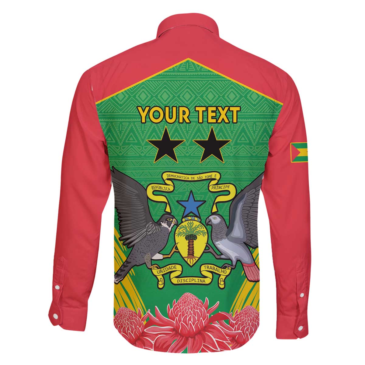 Personalised Sao Tome and Principe Family Matching Off The Shoulder Long Sleeve Dress and Hawaiian Shirt Coat Of Arms With Porcelana Rose