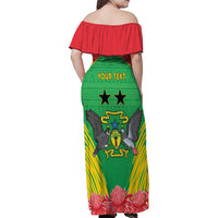 Personalised Sao Tome and Principe Family Matching Off Shoulder Maxi Dress and Hawaiian Shirt Coat Of Arms With Porcelana Rose - Wonder Print Shop