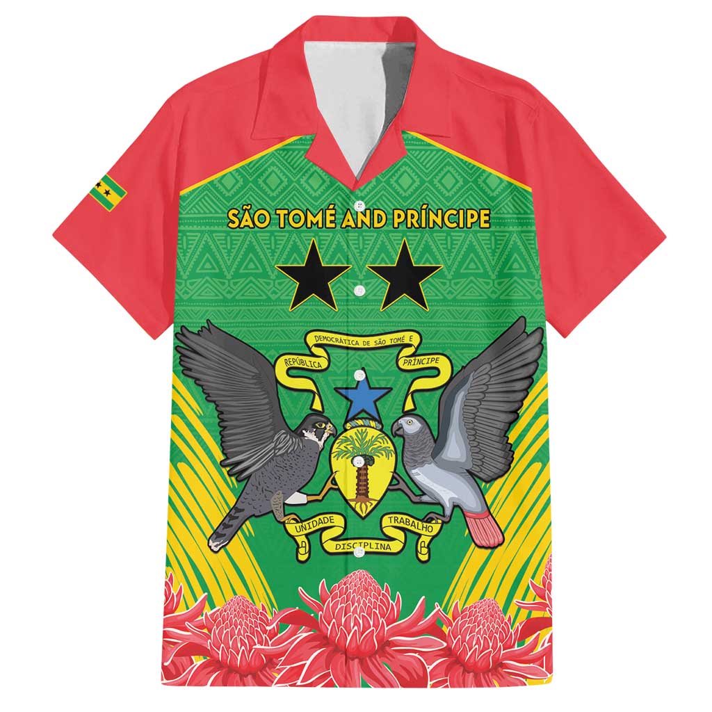 Personalised Sao Tome and Principe Family Matching Off Shoulder Short Dress and Hawaiian Shirt Coat Of Arms With Porcelana Rose - Wonder Print Shop