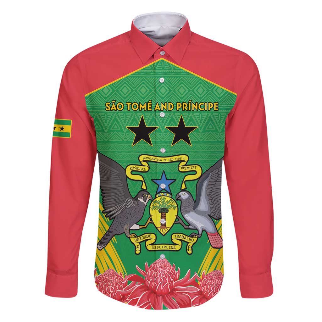 Personalised Sao Tome and Principe Family Matching Puletasi and Hawaiian Shirt Coat Of Arms With Porcelana Rose