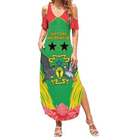 Personalised Sao Tome and Principe Family Matching Summer Maxi Dress and Hawaiian Shirt Coat Of Arms With Porcelana Rose - Wonder Print Shop