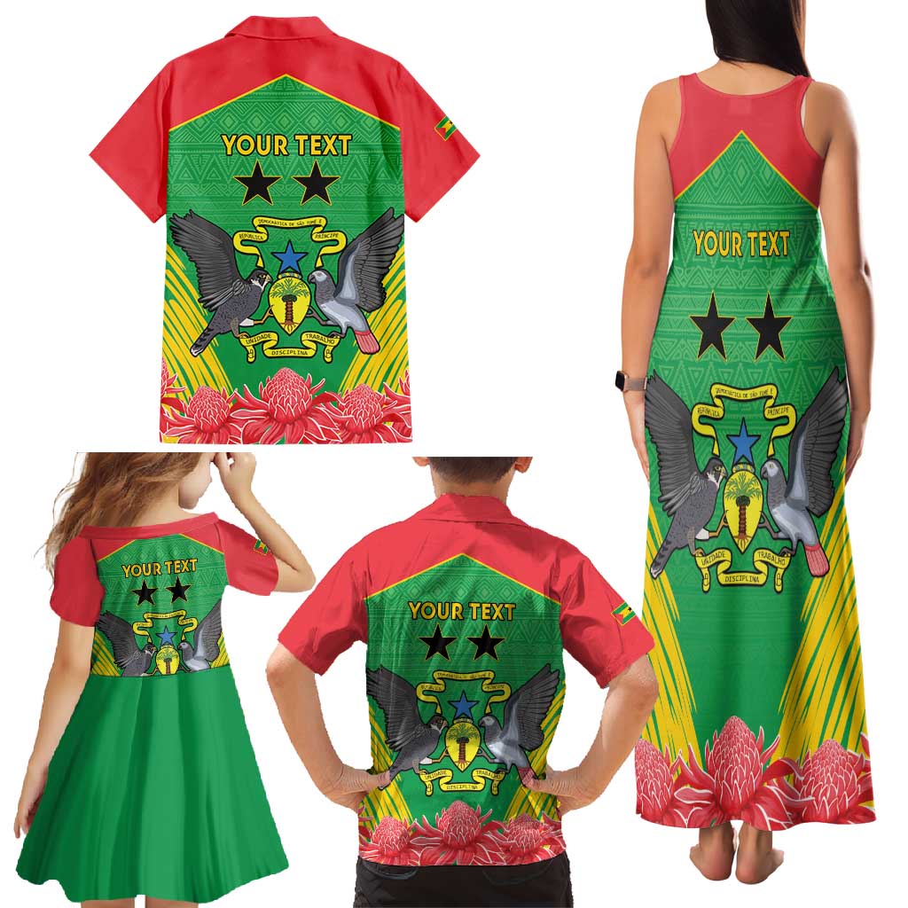 Personalised Sao Tome and Principe Family Matching Tank Maxi Dress and Hawaiian Shirt Coat Of Arms With Porcelana Rose - Wonder Print Shop