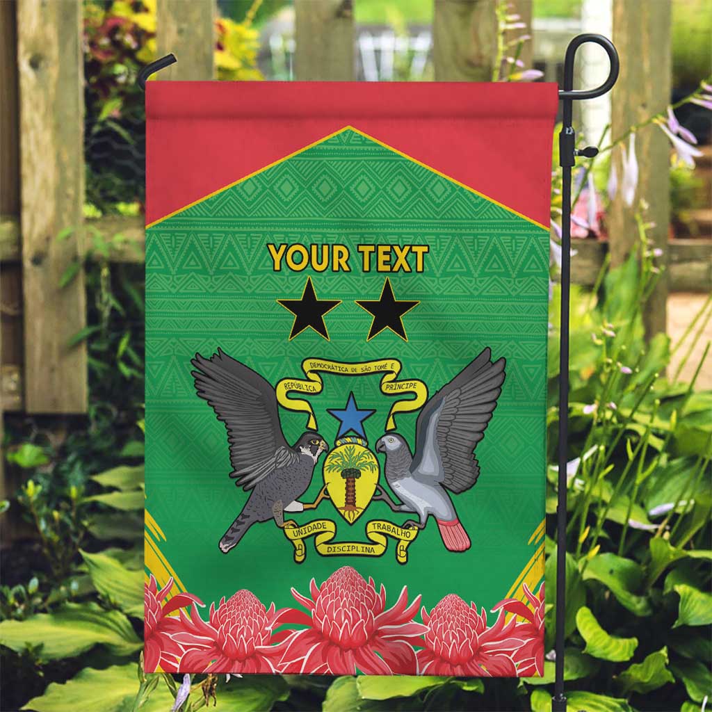 Personalised Sao Tome and Principe Garden Flag Coat Of Arms With Porcelana Rose - Wonder Print Shop