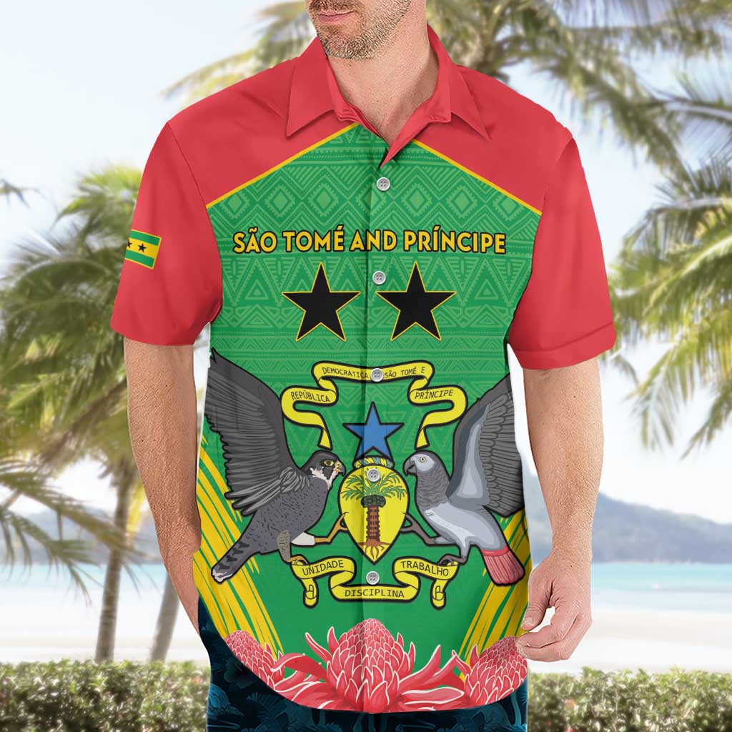 Personalised Sao Tome and Principe Hawaiian Shirt Coat Of Arms With Porcelana Rose - Wonder Print Shop