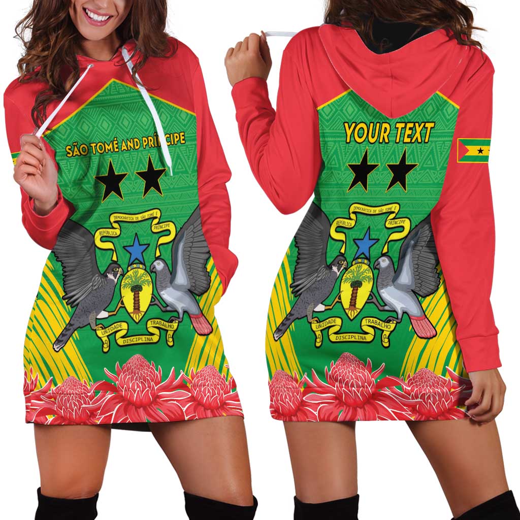 Personalised Sao Tome and Principe Hoodie Dress Coat Of Arms With Porcelana Rose - Wonder Print Shop