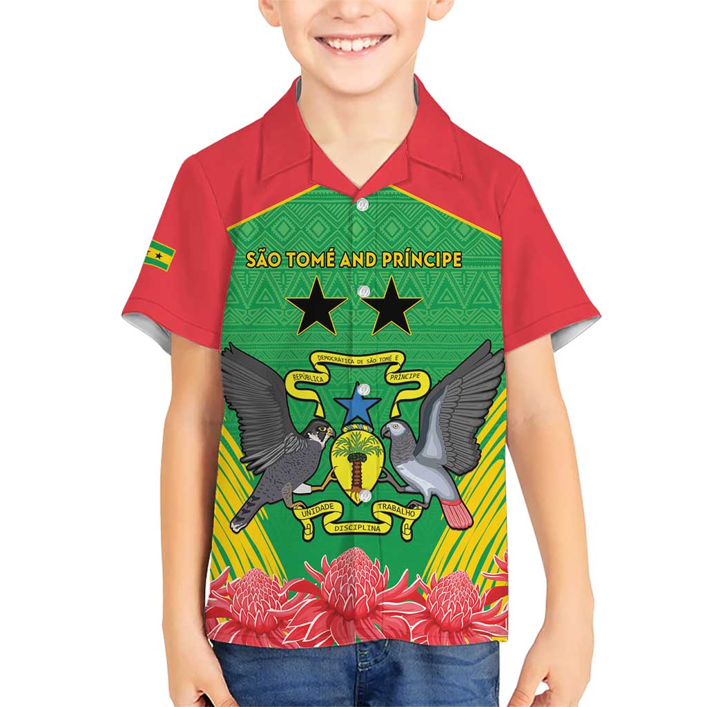 Personalised Sao Tome and Principe Kid Hawaiian Shirt Coat Of Arms With Porcelana Rose - Wonder Print Shop