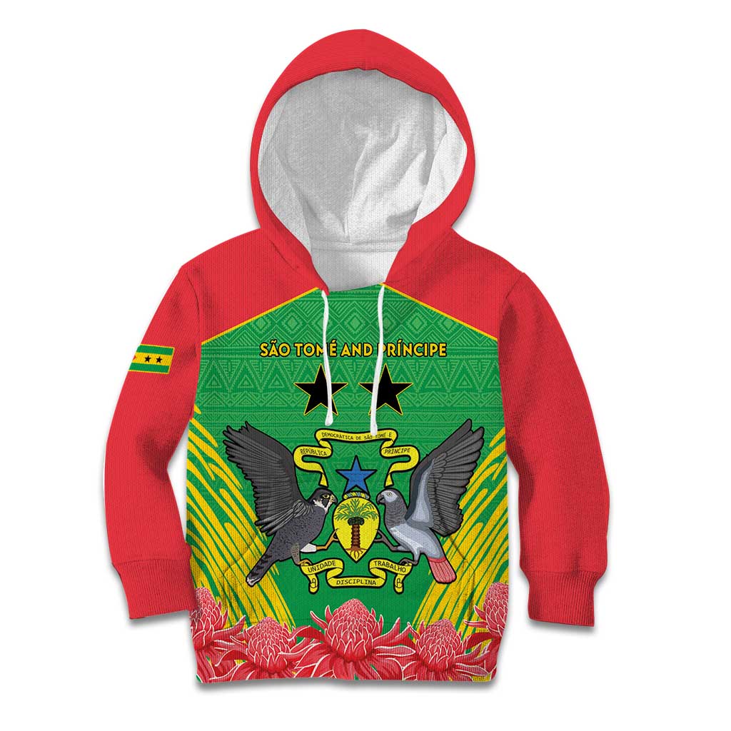 Personalised Sao Tome and Principe Kid Hoodie Coat Of Arms With Porcelana Rose - Wonder Print Shop