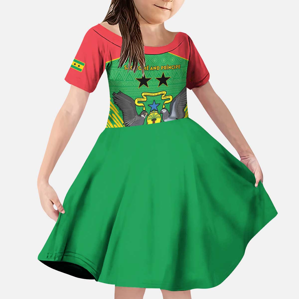 Personalised Sao Tome and Principe Kid Short Sleeve Dress Coat Of Arms With Porcelana Rose - Wonder Print Shop