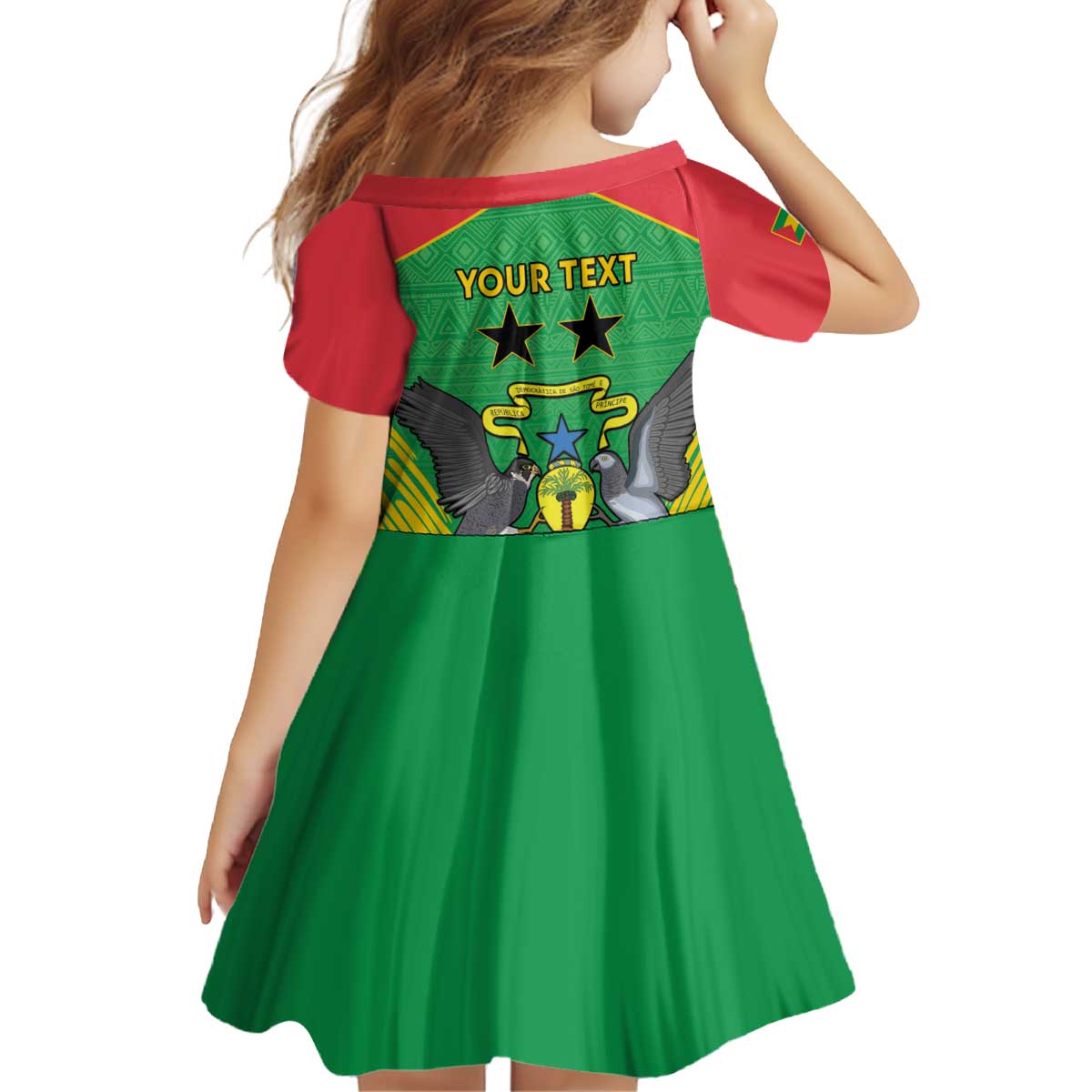 Personalised Sao Tome and Principe Kid Short Sleeve Dress Coat Of Arms With Porcelana Rose - Wonder Print Shop