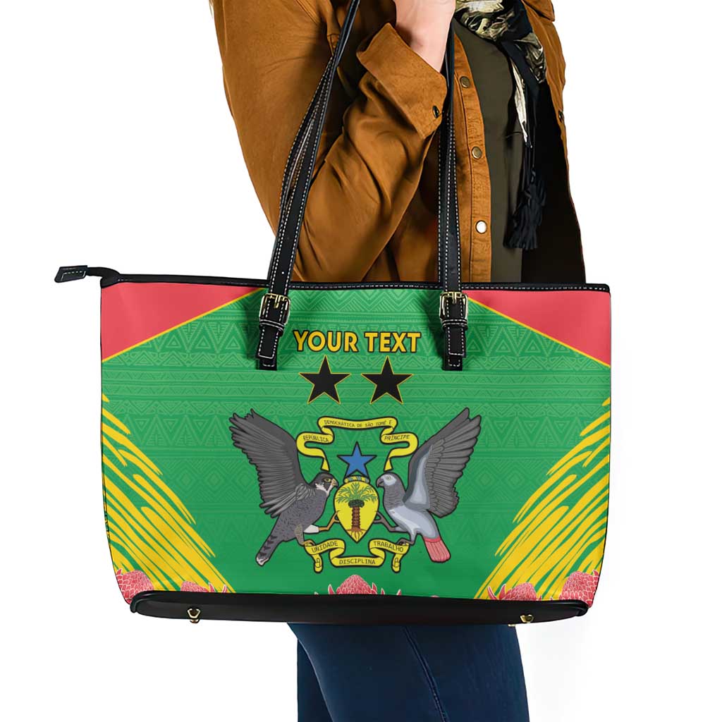 Personalised Sao Tome and Principe Leather Tote Bag Coat Of Arms With Porcelana Rose