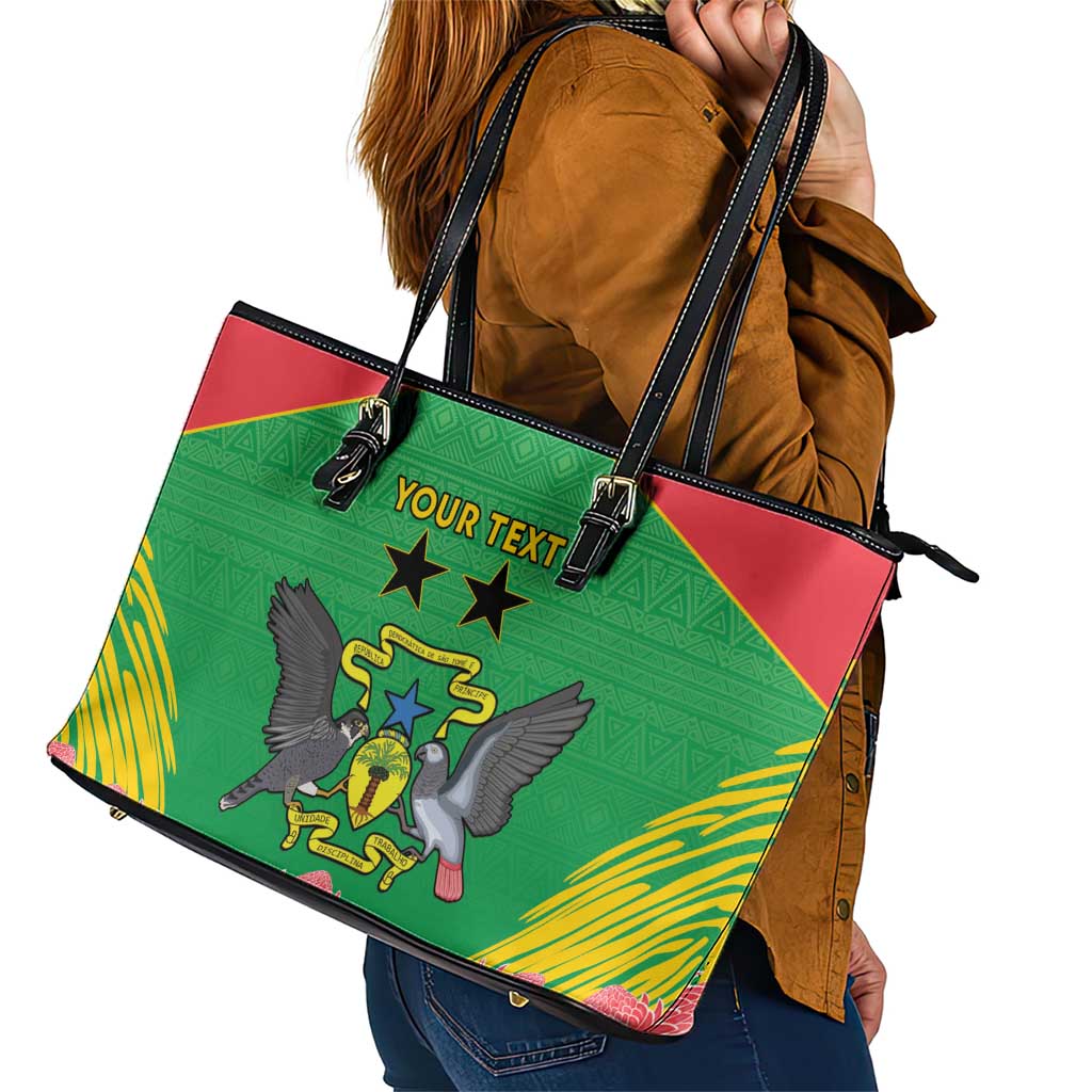 Personalised Sao Tome and Principe Leather Tote Bag Coat Of Arms With Porcelana Rose