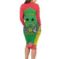 Personalised Sao Tome and Principe Long Sleeve Bodycon Dress Coat Of Arms With Porcelana Rose - Wonder Print Shop