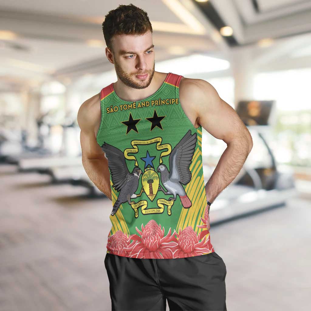 Personalised Sao Tome and Principe Men Tank Top Coat Of Arms With Porcelana Rose - Wonder Print Shop
