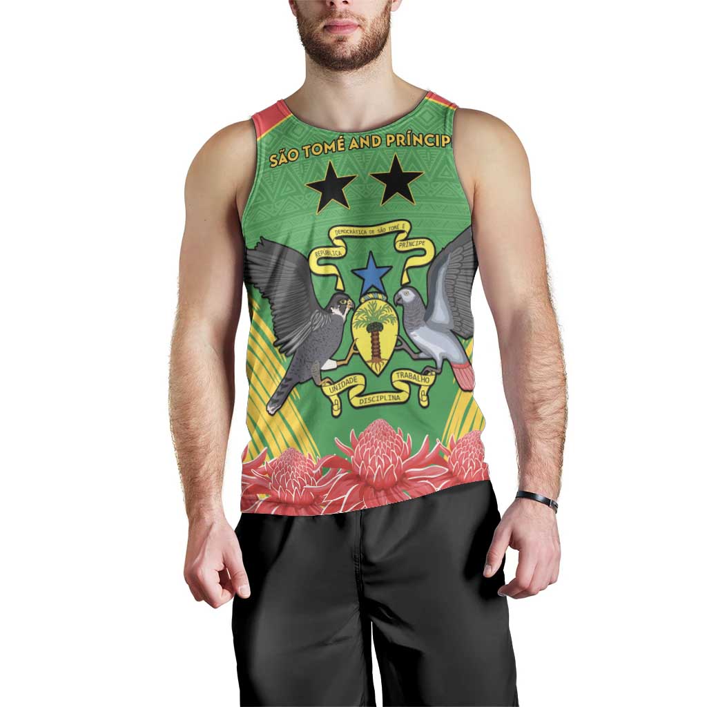 Personalised Sao Tome and Principe Men Tank Top Coat Of Arms With Porcelana Rose - Wonder Print Shop