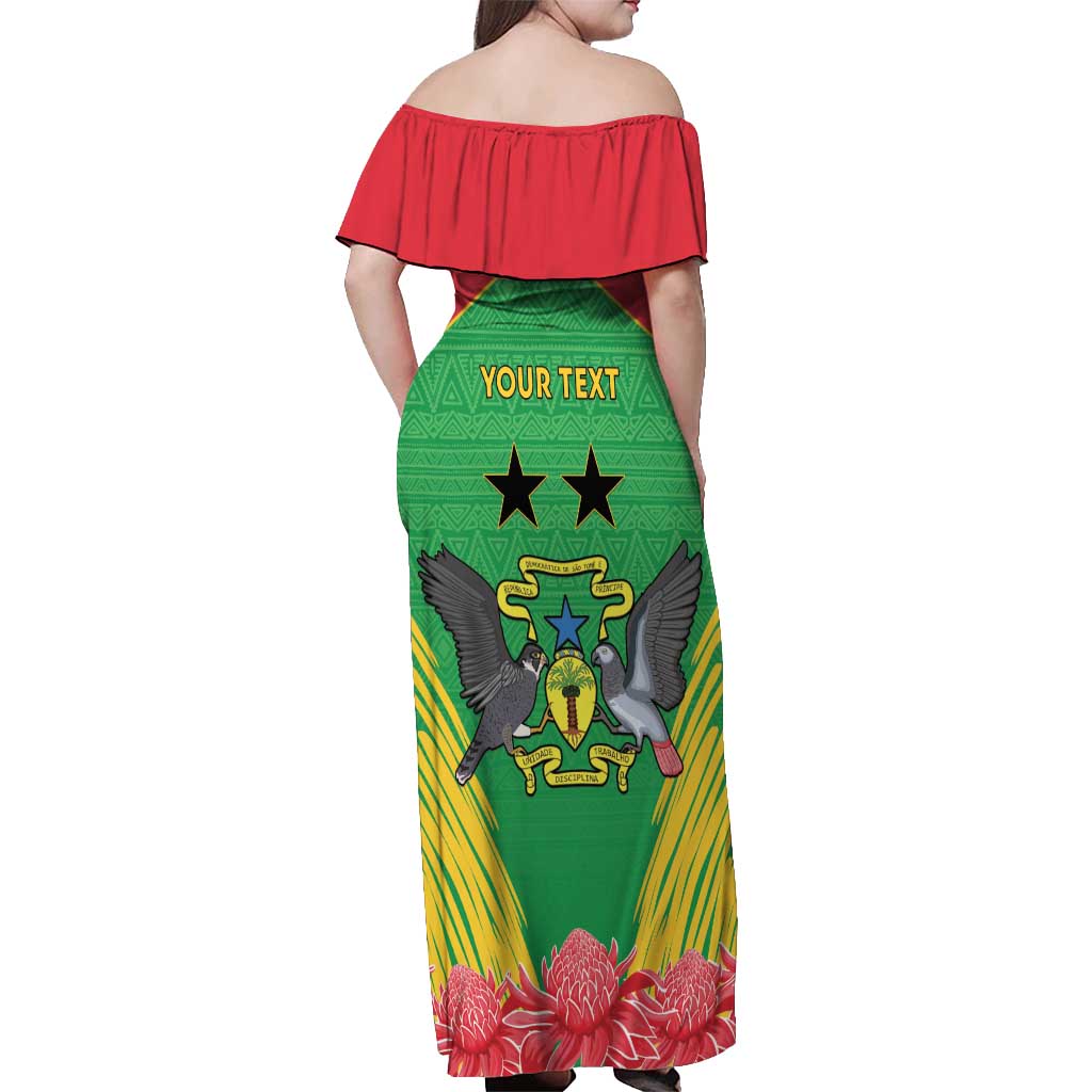 Personalised Sao Tome and Principe Off Shoulder Maxi Dress Coat Of Arms With Porcelana Rose - Wonder Print Shop