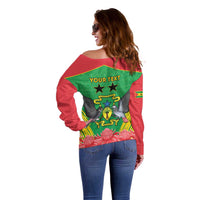 Personalised Sao Tome and Principe Off Shoulder Sweater Coat Of Arms With Porcelana Rose - Wonder Print Shop