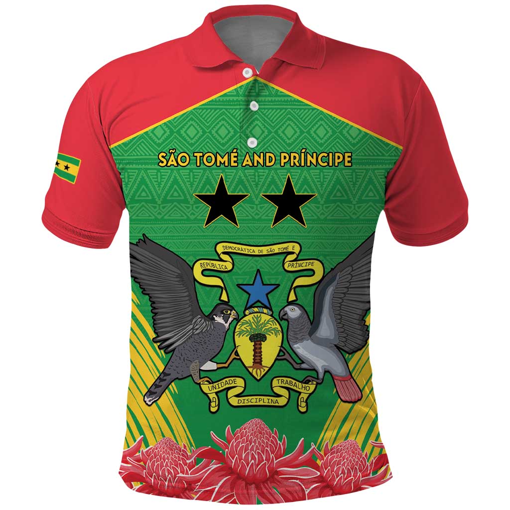 Personalised Sao Tome and Principe Polo Shirt Coat Of Arms With Porcelana Rose - Wonder Print Shop