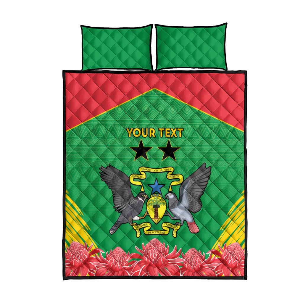 Personalised Sao Tome and Principe Quilt Bed Set Coat Of Arms With Porcelana Rose - Wonder Print Shop