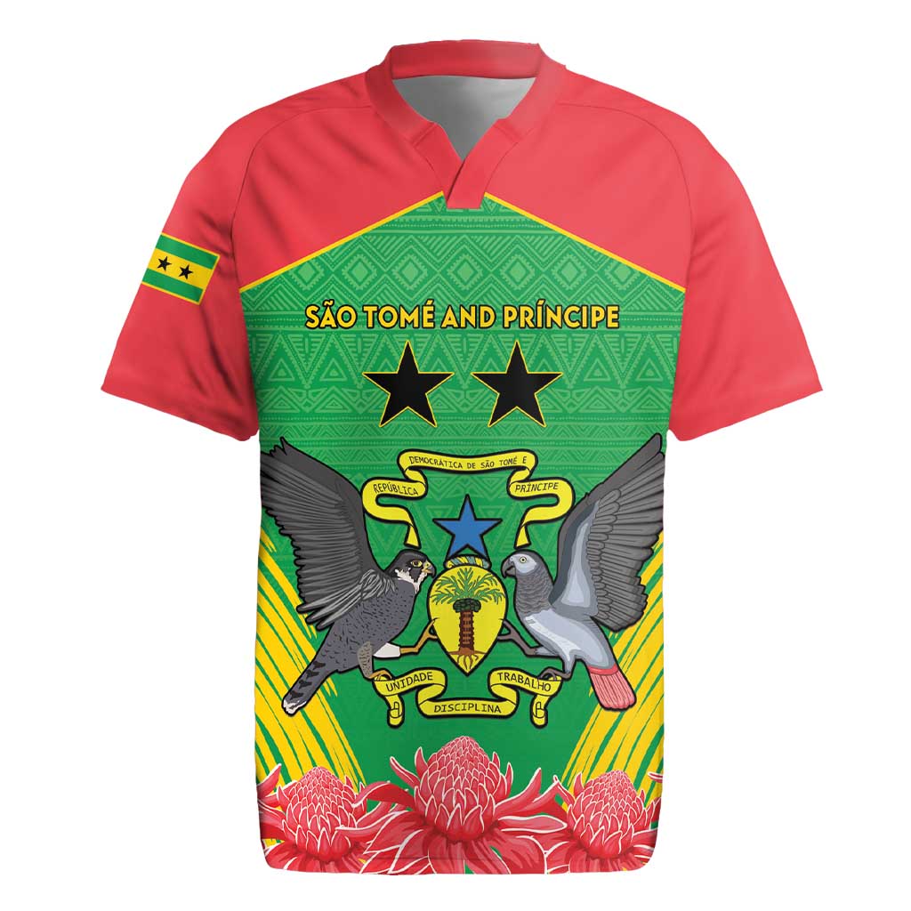 Personalised Sao Tome and Principe Rugby Jersey Coat Of Arms With Porcelana Rose - Wonder Print Shop