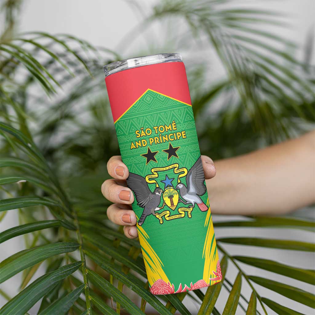 Personalised Sao Tome and Principe Skinny Tumbler Coat Of Arms With Porcelana Rose - Wonder Print Shop