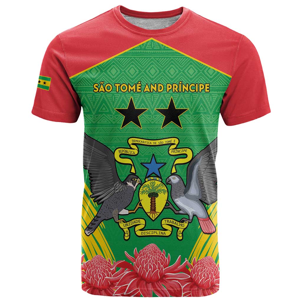 Personalised Sao Tome and Principe T Shirt Coat Of Arms With Porcelana Rose - Wonder Print Shop