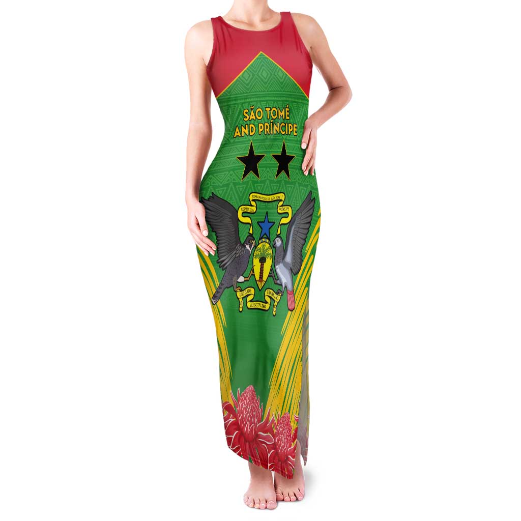 Personalised Sao Tome and Principe Tank Maxi Dress Coat Of Arms With Porcelana Rose - Wonder Print Shop