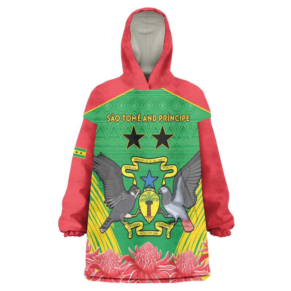 Personalised Sao Tome and Principe Wearable Blanket Hoodie Coat Of Arms With Porcelana Rose - Wonder Print Shop