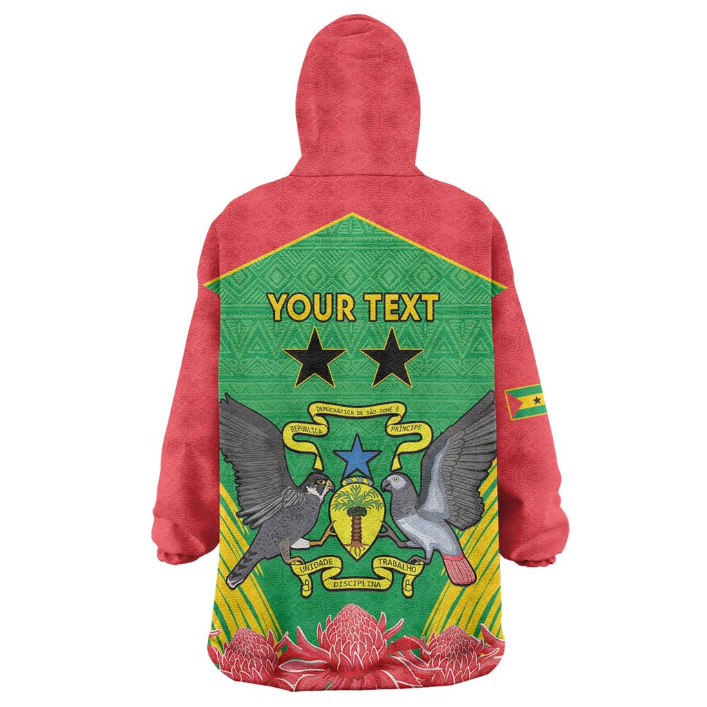 Personalised Sao Tome and Principe Wearable Blanket Hoodie Coat Of Arms With Porcelana Rose - Wonder Print Shop