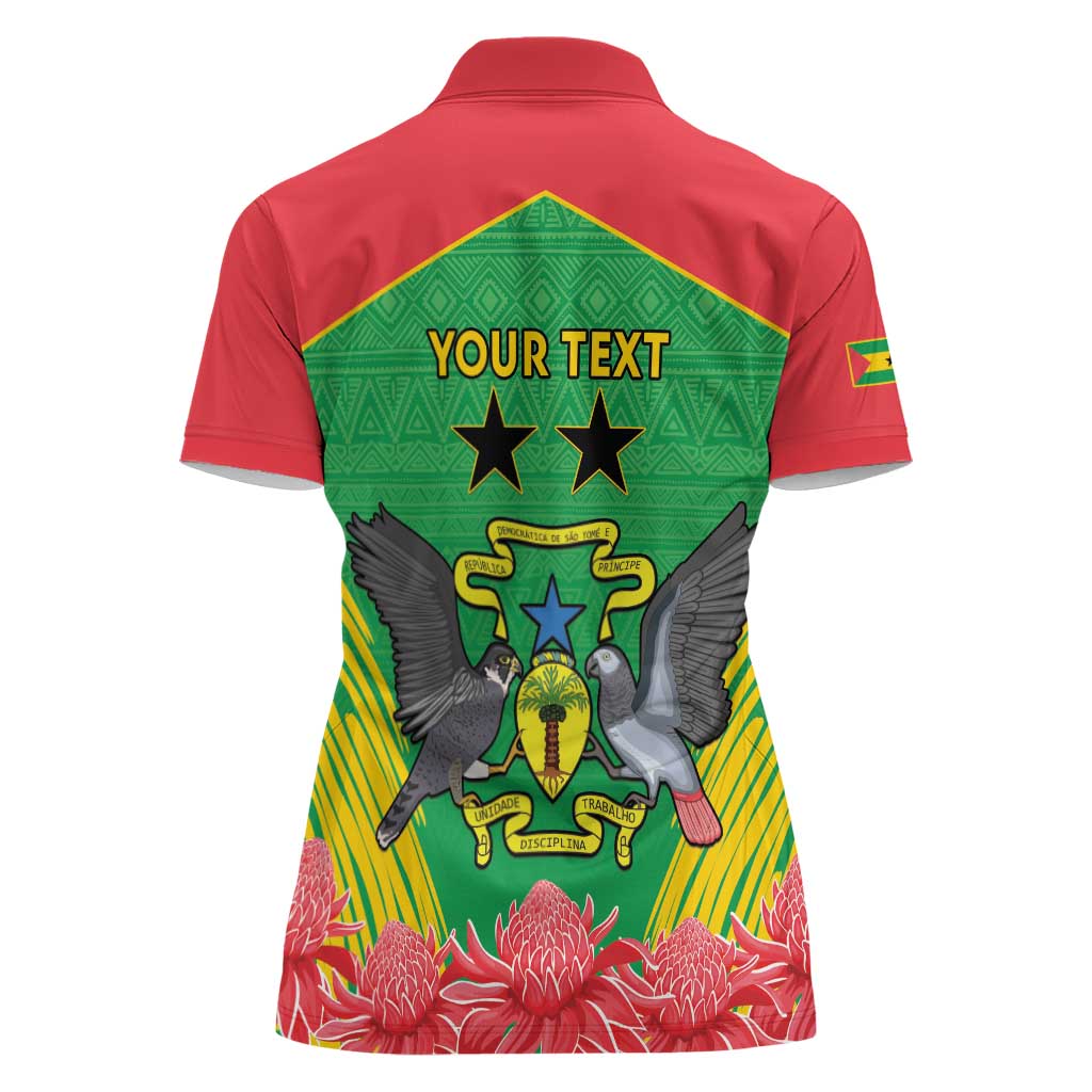 Personalised Sao Tome and Principe Women Polo Shirt Coat Of Arms With Porcelana Rose - Wonder Print Shop