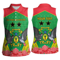 Personalised Sao Tome and Principe Women Sleeveless Polo Shirt Coat Of Arms With Porcelana Rose - Wonder Print Shop