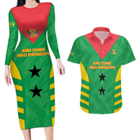 Custom Sao Tome and Principe Football Couples Matching Long Sleeve Bodycon Dress and Hawaiian Shirt Go Champions - Green Ver