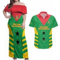 Custom Sao Tome and Principe Football Couples Matching Off Shoulder Maxi Dress and Hawaiian Shirt Go Champions - Green Ver