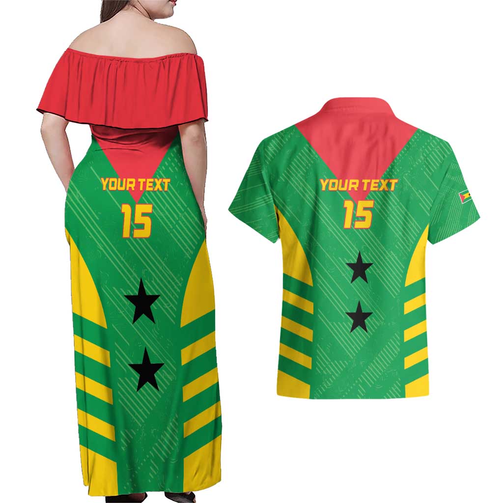 Custom Sao Tome and Principe Football Couples Matching Off Shoulder Maxi Dress and Hawaiian Shirt Go Champions - Green Ver