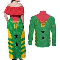 Custom Sao Tome and Principe Football Couples Matching Off Shoulder Maxi Dress and Long Sleeve Button Shirt Go Champions - Green Ver