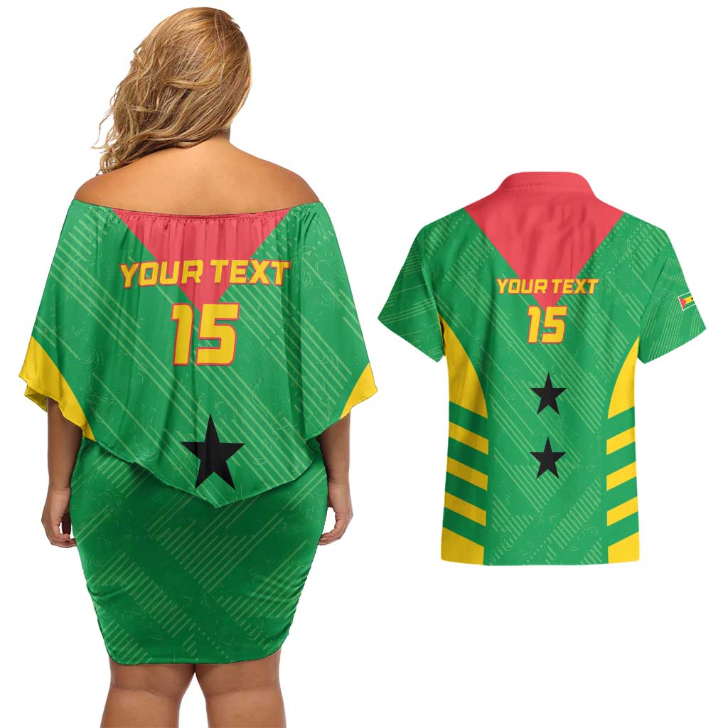 Custom Sao Tome and Principe Football Couples Matching Off Shoulder Short Dress and Hawaiian Shirt Go Champions - Green Ver