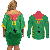 Custom Sao Tome and Principe Football Couples Matching Off Shoulder Short Dress and Long Sleeve Button Shirt Go Champions - Green Ver