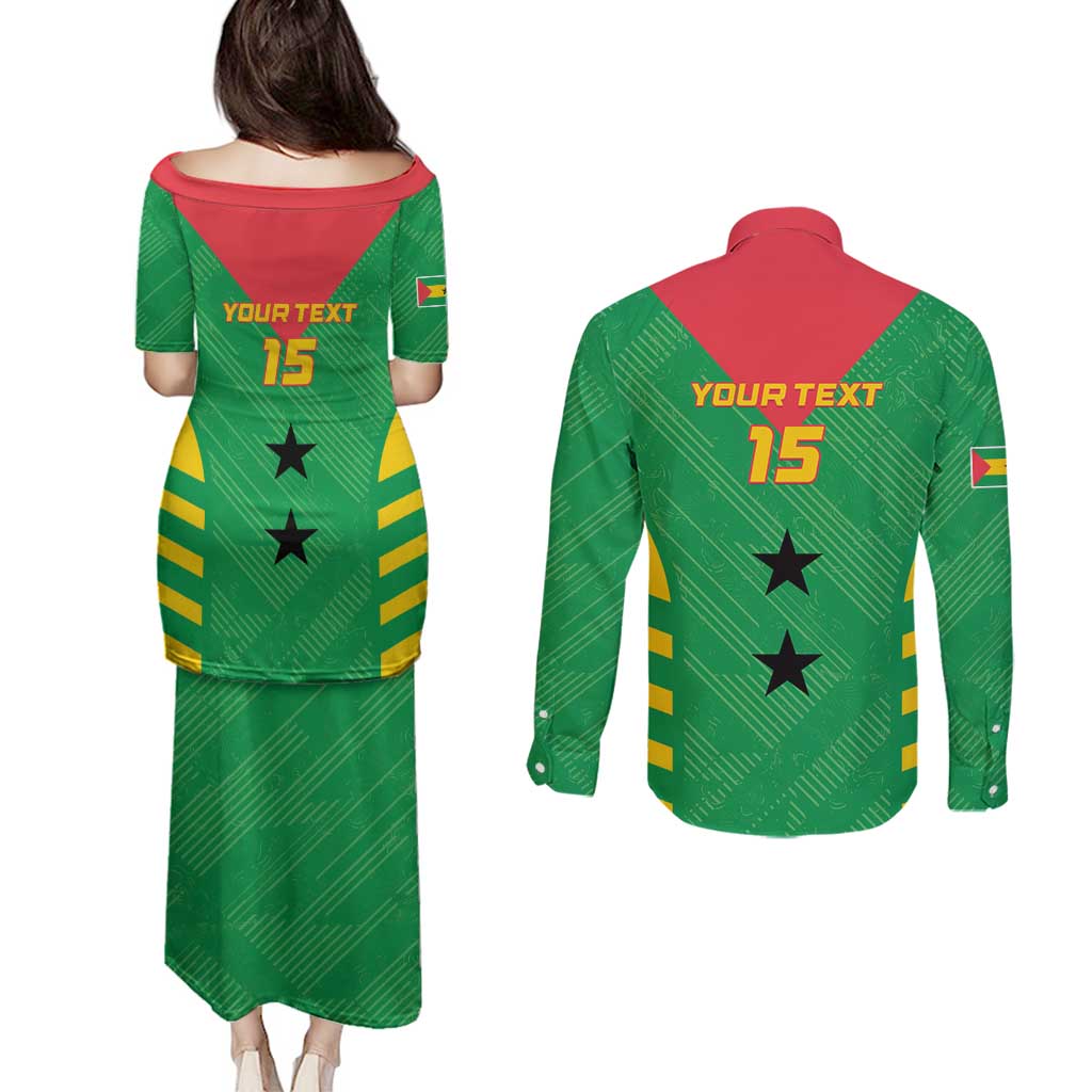 Custom Sao Tome and Principe Football Couples Matching Puletasi and Long Sleeve Button Shirt Go Champions - Green Ver