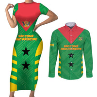 Custom Sao Tome and Principe Football Couples Matching Short Sleeve Bodycon Dress and Long Sleeve Button Shirt Go Champions - Green Ver
