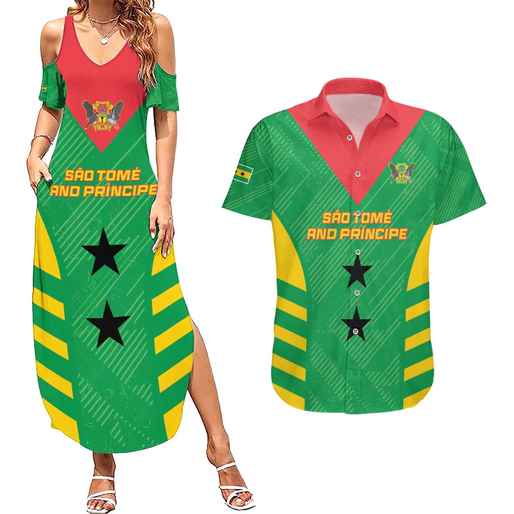Custom Sao Tome and Principe Football Couples Matching Summer Maxi Dress and Hawaiian Shirt Go Champions - Green Ver