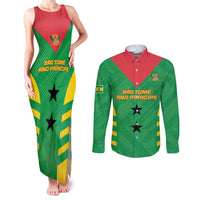 Custom Sao Tome and Principe Football Couples Matching Tank Maxi Dress and Long Sleeve Button Shirt Go Champions - Green Ver