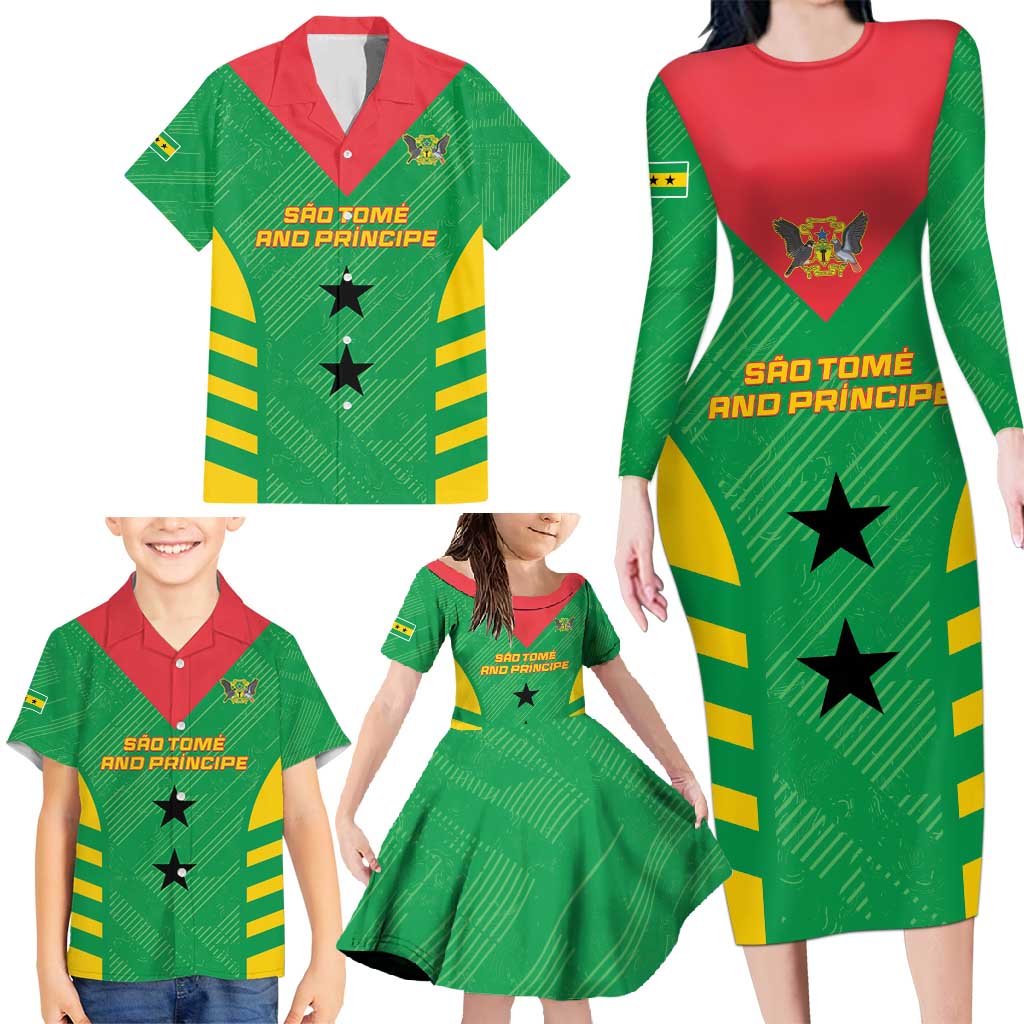 Custom Sao Tome and Principe Football Family Matching Long Sleeve Bodycon Dress and Hawaiian Shirt Go Champions - Green Ver - Wonder Print Shop