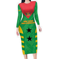 Custom Sao Tome and Principe Football Family Matching Long Sleeve Bodycon Dress and Hawaiian Shirt Go Champions - Green Ver - Wonder Print Shop
