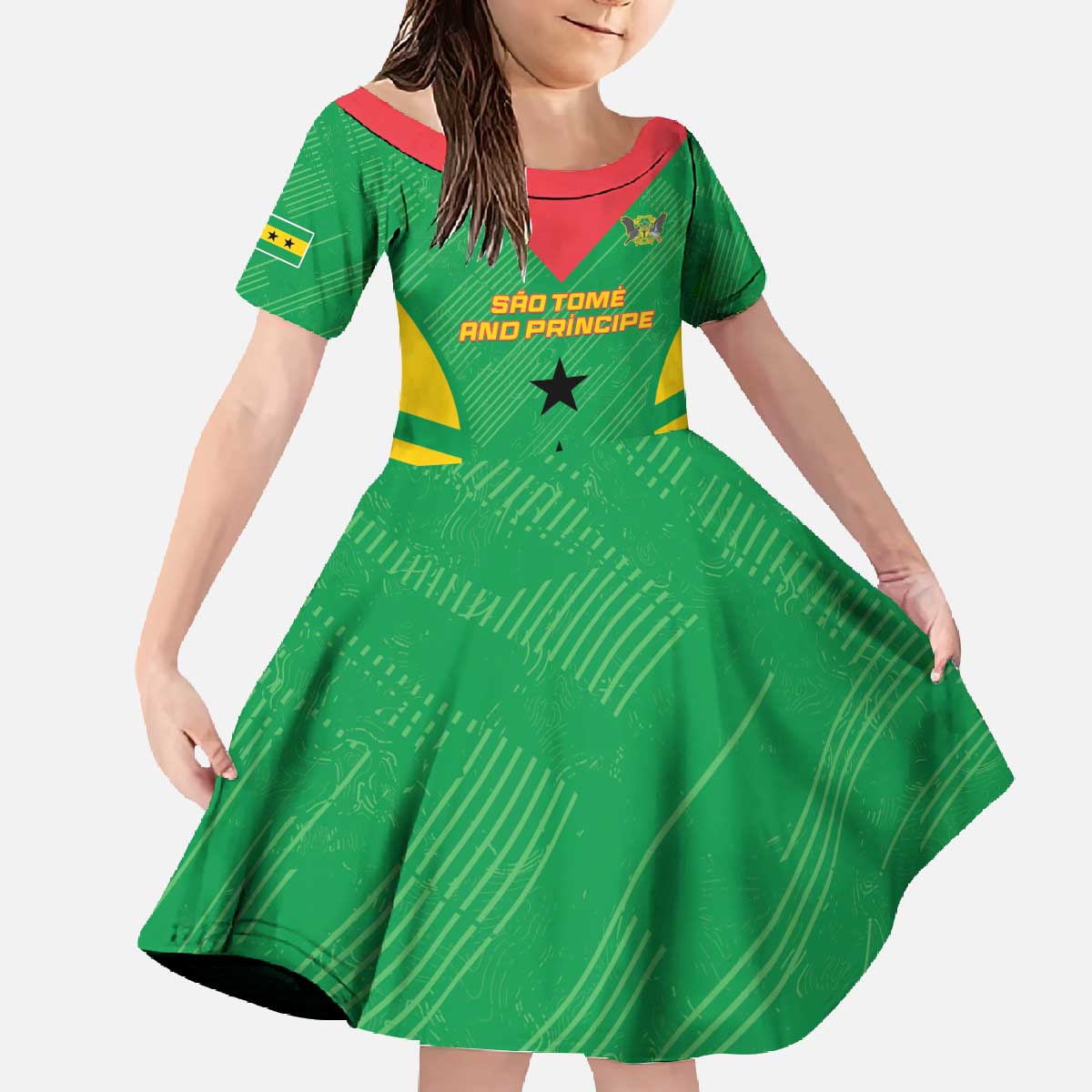 Custom Sao Tome and Principe Football Family Matching Off The Shoulder Long Sleeve Dress and Hawaiian Shirt Go Champions - Green Ver